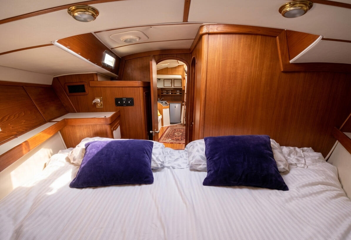 double bed in a sailboat bow